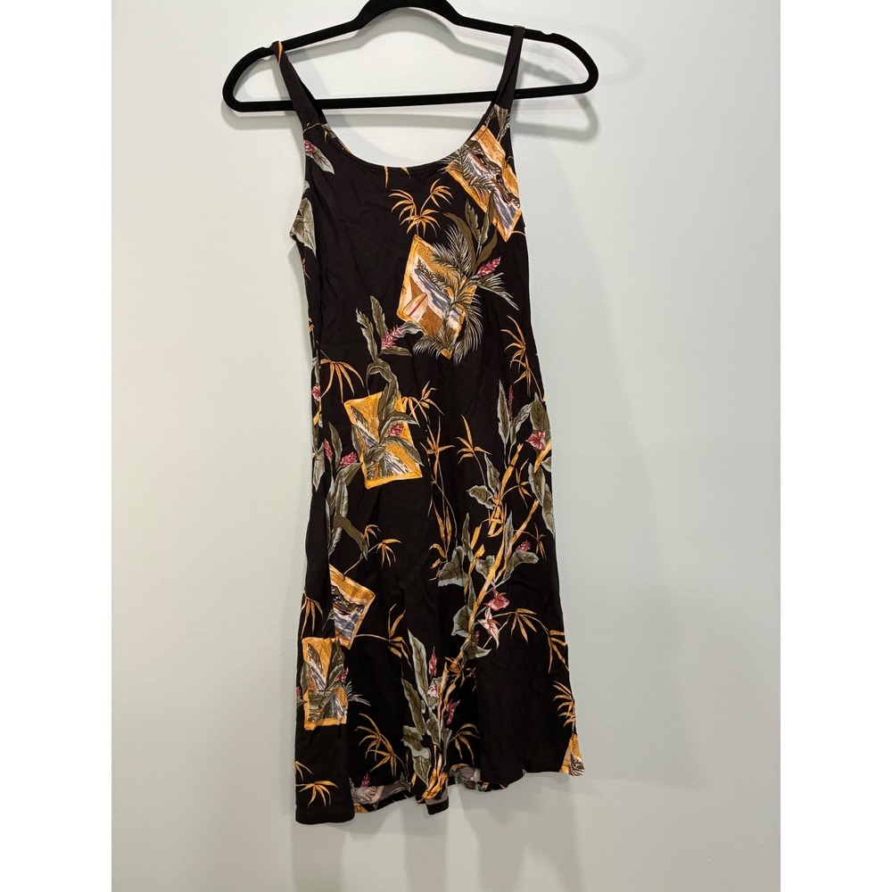 Vintage Hilo Hattie Hawaiian Original Black Tropical Postcard Print Mini Dress
